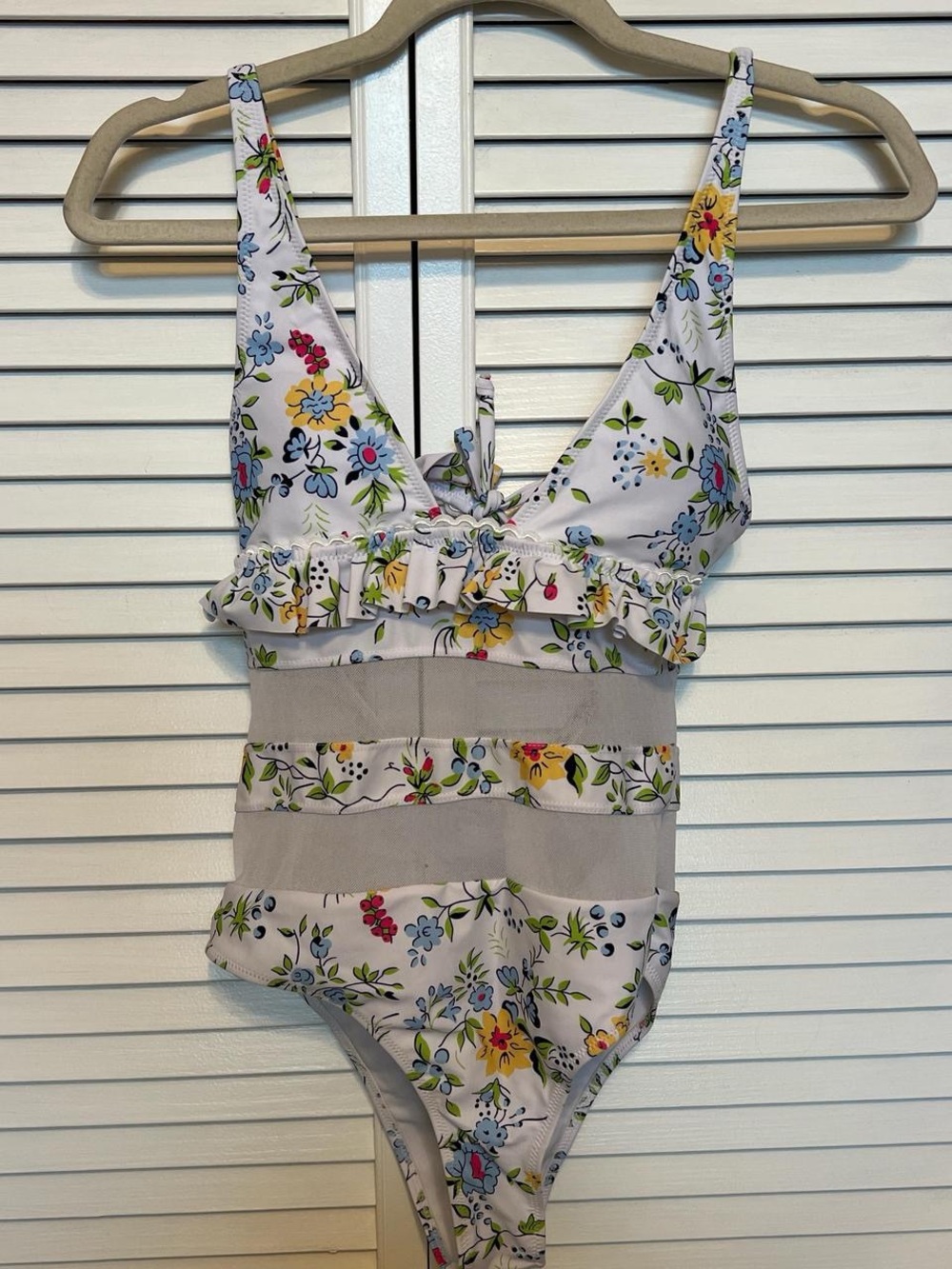Princess Polly White Floral One-Piece Swimsuit with Yellow & Blue Flowers